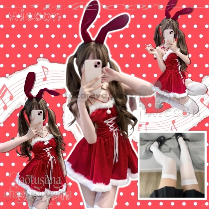 

Halloween Carnaval Christmas Cute Sexy Bunny Girl Original Design Cosplay Velvet Red Dress Furry Kawaii Adults Outfits