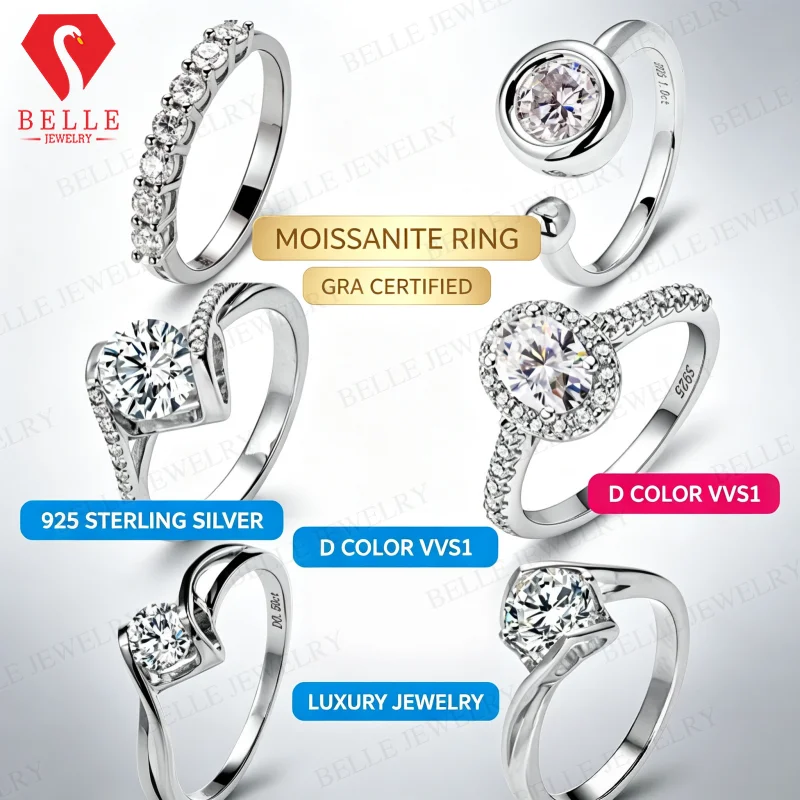 Moissanite Ring 0.5-1CT Round D Color VVS1 GRA Certified 925 Sterling Silver Hypoallergenic No Fade Women Jewelry Gift