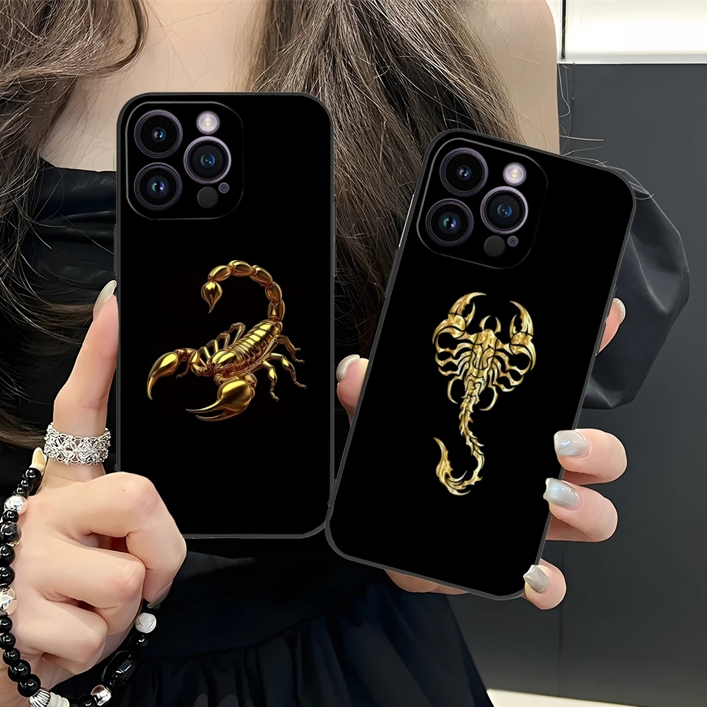 Colored Golden Scorpio Mobile Cell Phone Case for iPhone 16 15 14 13 12 11 X XR XS 8 7 Pro Max Plus Mini Black Phone Cover Shell