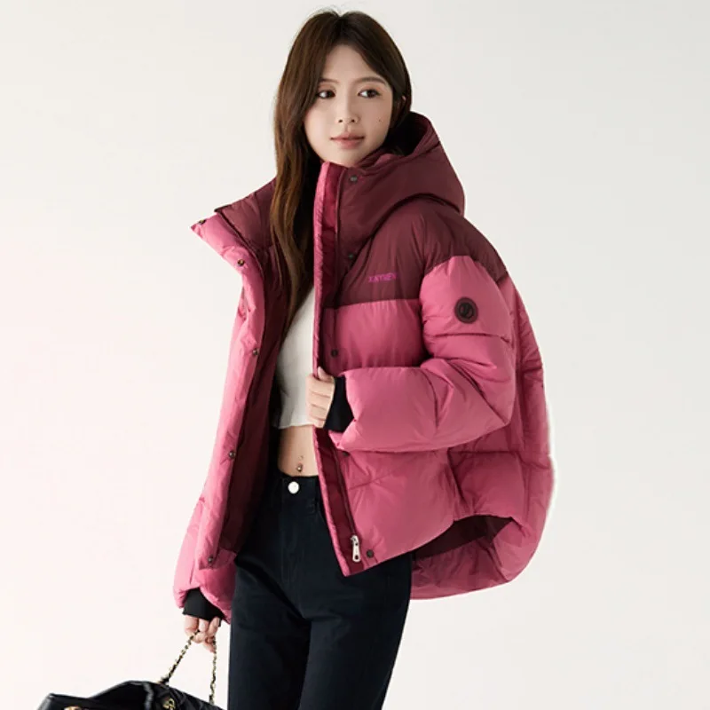 

Luxury Brand Winter Warm High-Quality Crop Puffer Jacket Parka Windproof Hooded Women Quilted Jacket Patchwork Coat High-Waisted