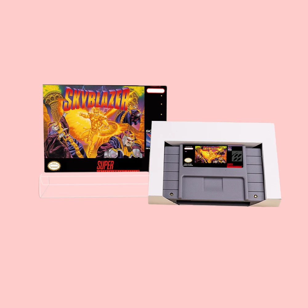 خرطوشة ألعاب الحركة من Skyblazer مع صندوق Retial ، SNES 16bit NTSC PAL ، وحدات تحكم في ألعاب الفيديو #1