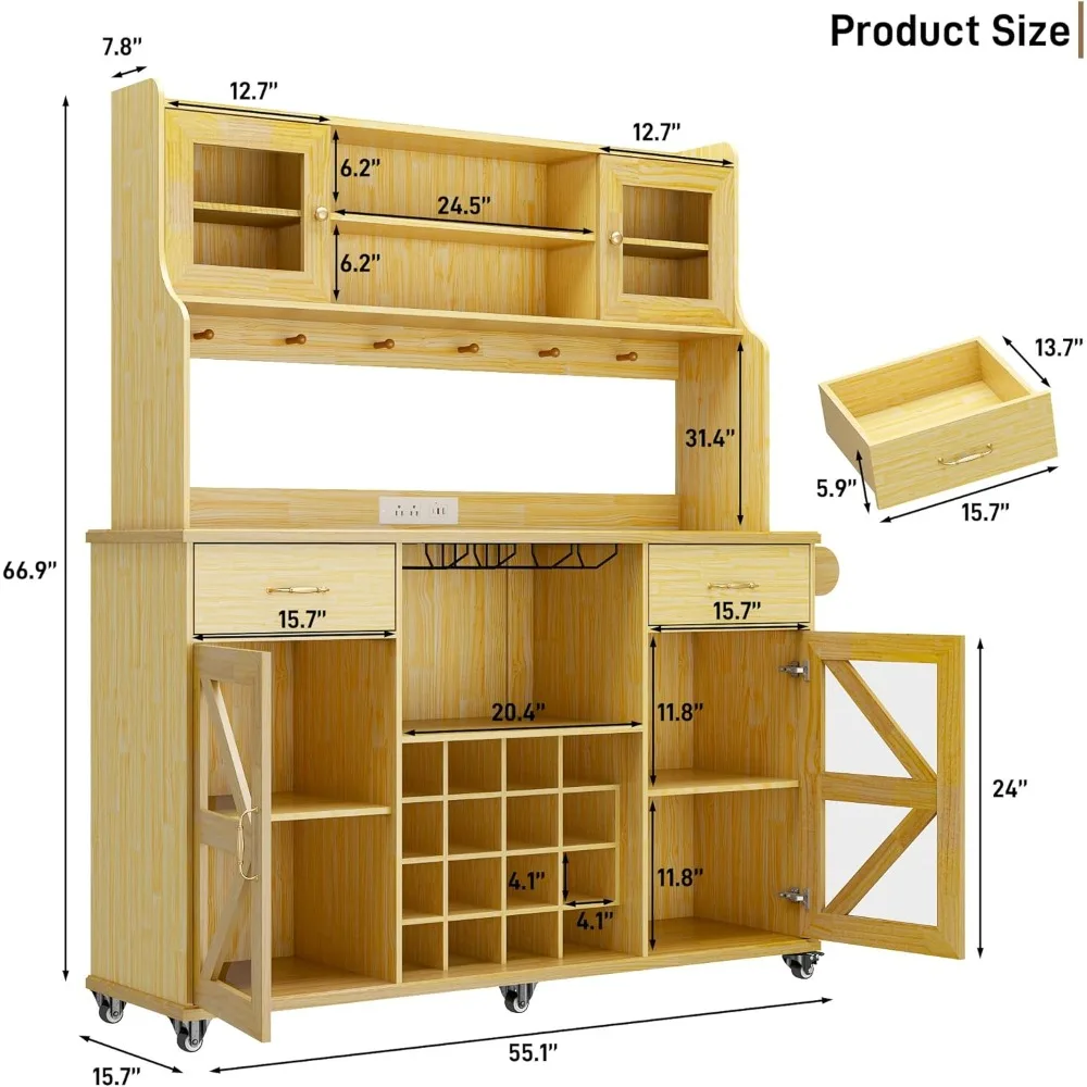 Large Coffee Bar Cabinet on Wheels, 55