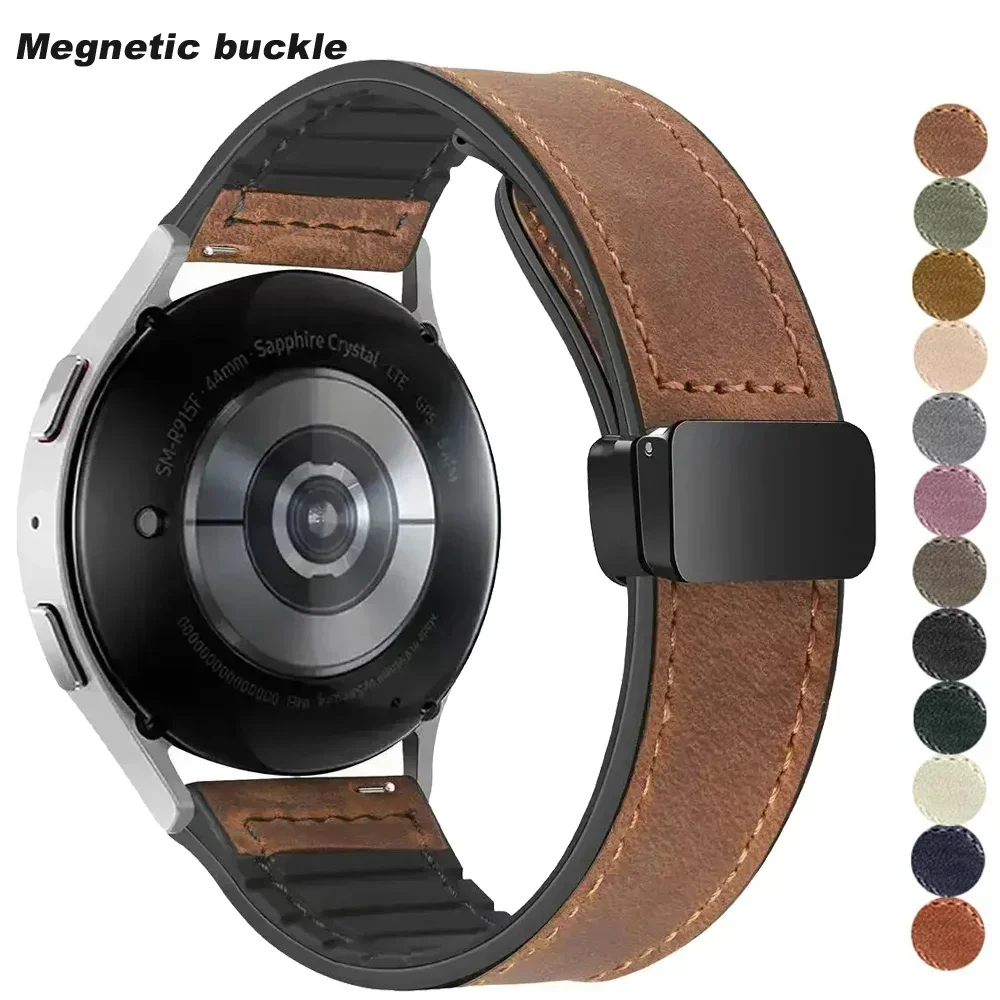 

Ремешок силиконовый для Samsung Watch Galaxy 6 5 Pro 4 Huawei GT2 Amazfit, кожаный браслет с магнитной застежкой, 18 мм 20 мм 22 мм, винтажный