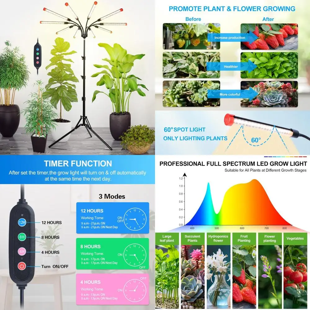 نظام إضاءة LED للنمو بقدرة 90 وات للنباتات الداخلية، حامل متضمن، مؤقت، مثالي للنباتات المنزلية الطويلة ونمو البونساي #1