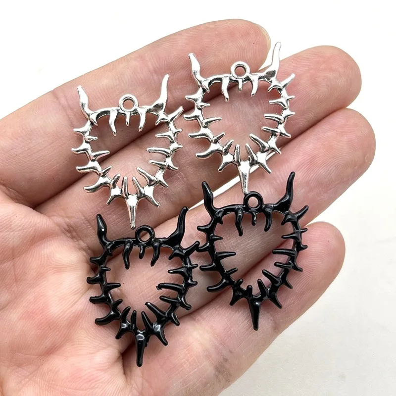 5Pcs Gothic Hollow Thorn Heart Charms Thorn Spiky Heart Charms Pendant Designer Charms Fit Jewelry Making DIY Jewelry Findings