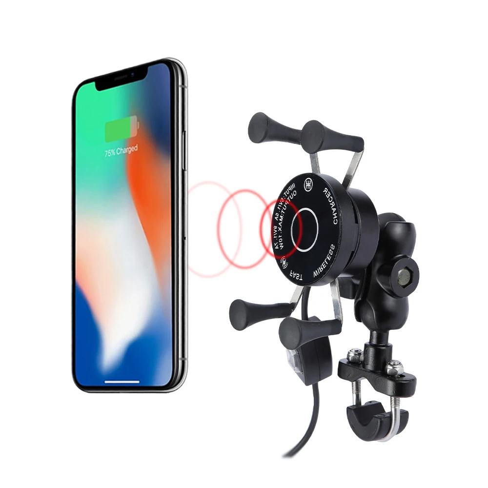 

Motorcycle Phone QC3.0 USB Qi Fast Charging Wireless Charger 9-30v Bracket Holder 360 Rotation Motorcycle Bicycle Handlebar