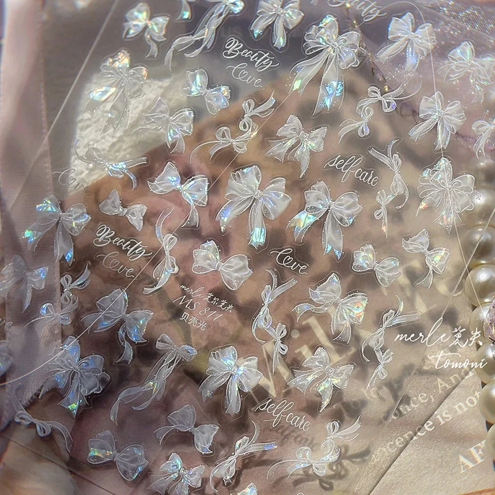 

Shiny Bowknot Ribbon Knot Tie Knot Pink White Dreamy Fantasy Bright Chic Beauty Self Adhesive 5D Nail Art Sticker Manicure Decal