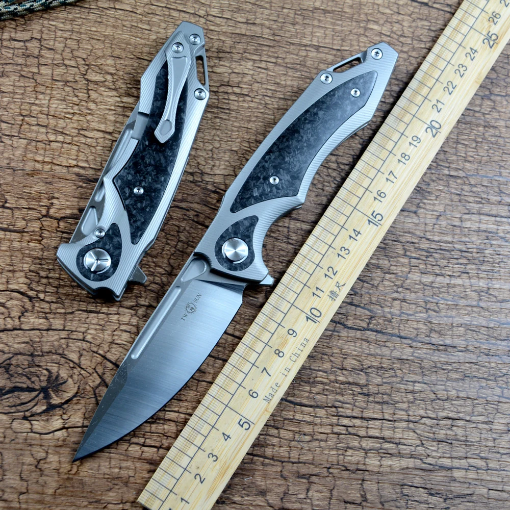 

Складной нож Twosun TS211 M390, лезвие Flipper, титановая ручка из углеродного волокна, ежедневные охотничьи ножи на открытом воздухе