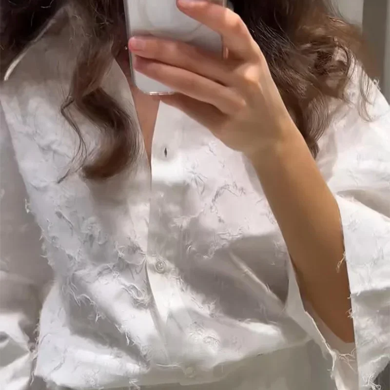 Fangokv エレガントなタッセルシャツスカート女性の衣装ラペル七分袖シャツプリーツスカート 2025 夏 2 個女性セット