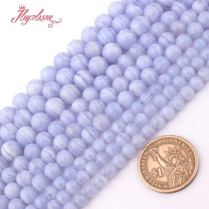 

Top Quality Blue Chalcedony Agate Round Smooth Natural Stone Beads 15 inches for DIY Necklace Bracelets Jewelry Making 6/8/10mm