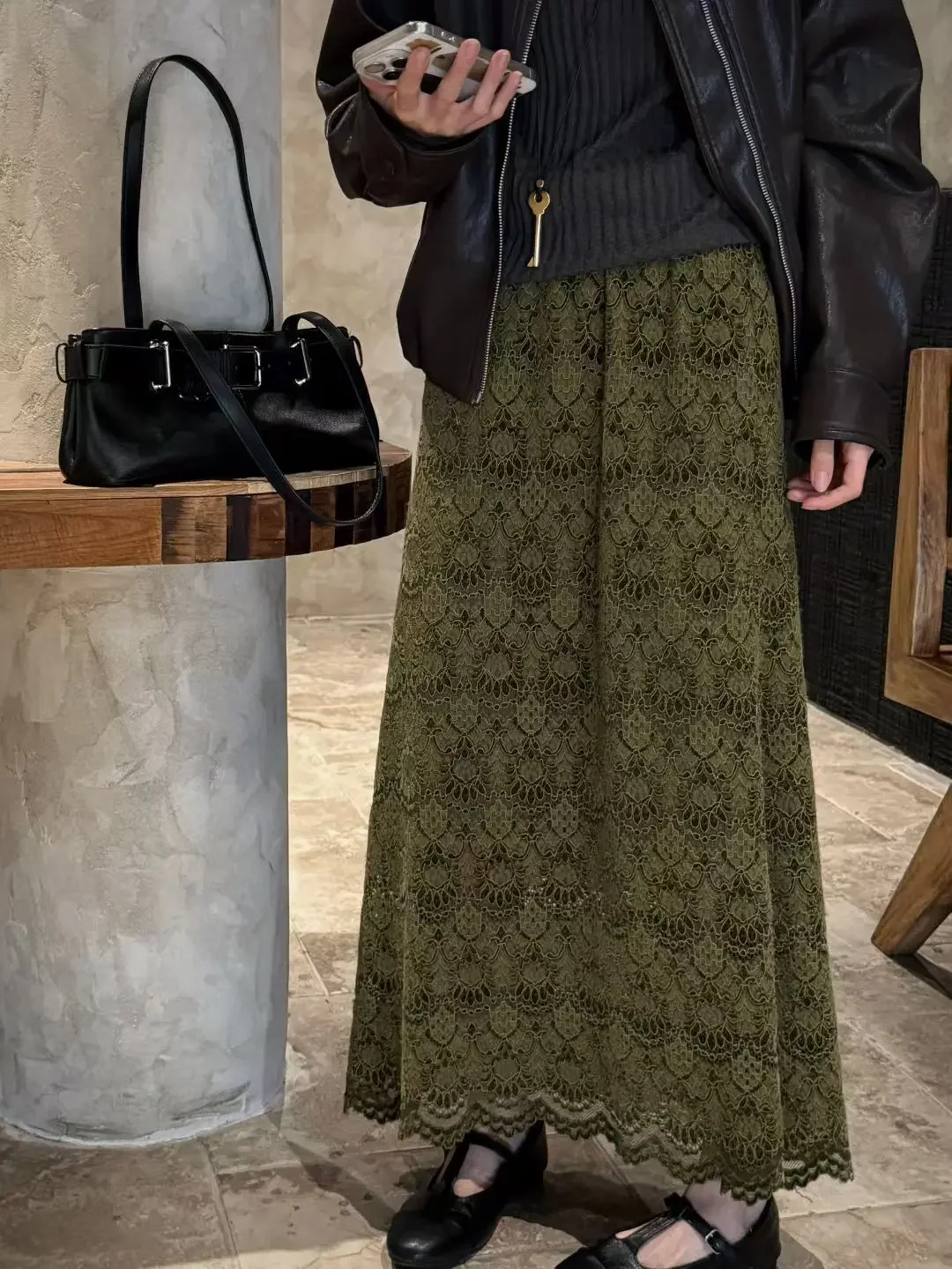 

Модная кружевная юбка-миди, женская юбка трапециевидной формы с высокой талией, повседневная одежда для поездок на работу, осень 202, новое поступление