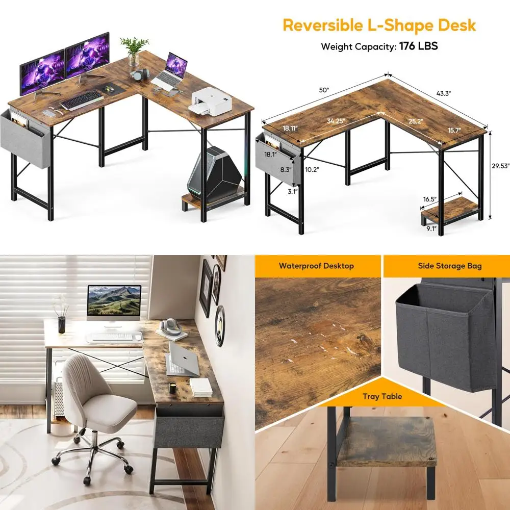 

Gaming L-Shaped Desk with 50 Inch Corner Workstation, Wooden Top, Metal Frame, and CPU Stand for Study and Writing