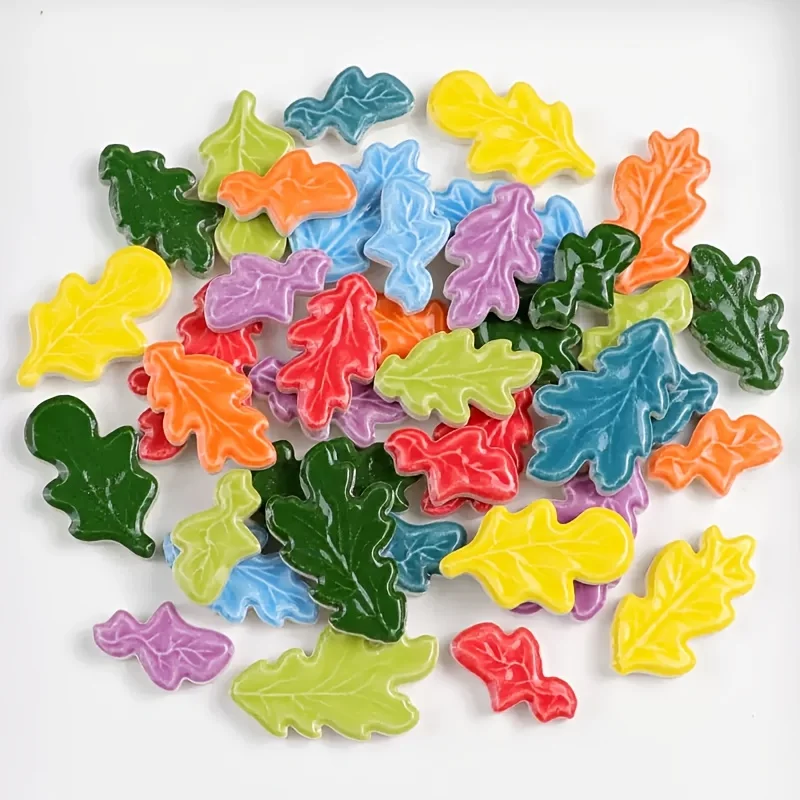 100/200 Grams of Leaf-Shaped Mosaic Materials, Colorful Dreamy Colored Leaf Mosaic Pieces, Mixed Colors and Sizes, Shipped Randomly, Suitable for DIY Coasters, Decorative Paintings, Vases, Jewelry Boxes, Flower Pot Transformations, Candle Holders, Wall Decorations, and Parent-Child Handmade Crafts