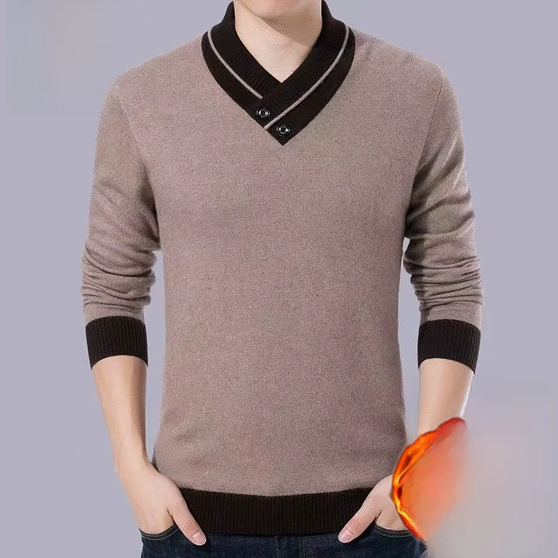 

2024 Winter Thiened Woolen V-ne Sweater for Young Men Camere Underwear Knitted irt Korean Sle Casual Faion