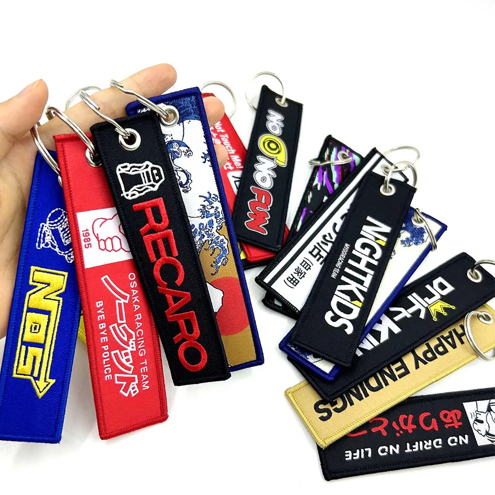 JDM Racing Japan Keyring Embroidered Nylon Fabric Keychain Moto Keychain Car Key Tags FOR Nos Recaro Bride Initial D HKS