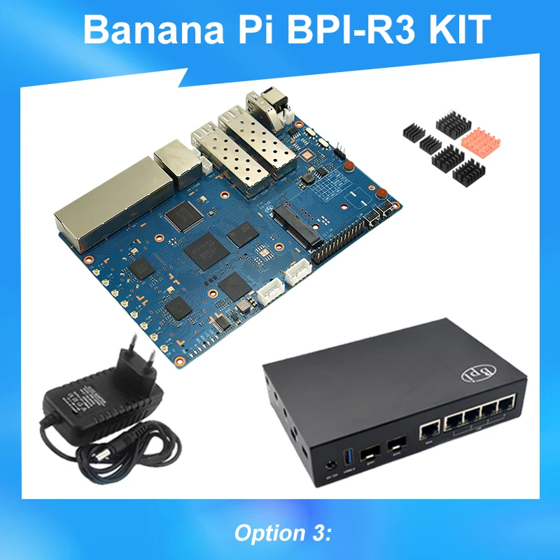 Banaan Pi BPI-R3 Kit Mediatek Mt7986 2Gb Ram 8G Emmc 5gbe Network Sfp 2.5gbe Openwrt Soft Router Board Met Behuizing Voeding