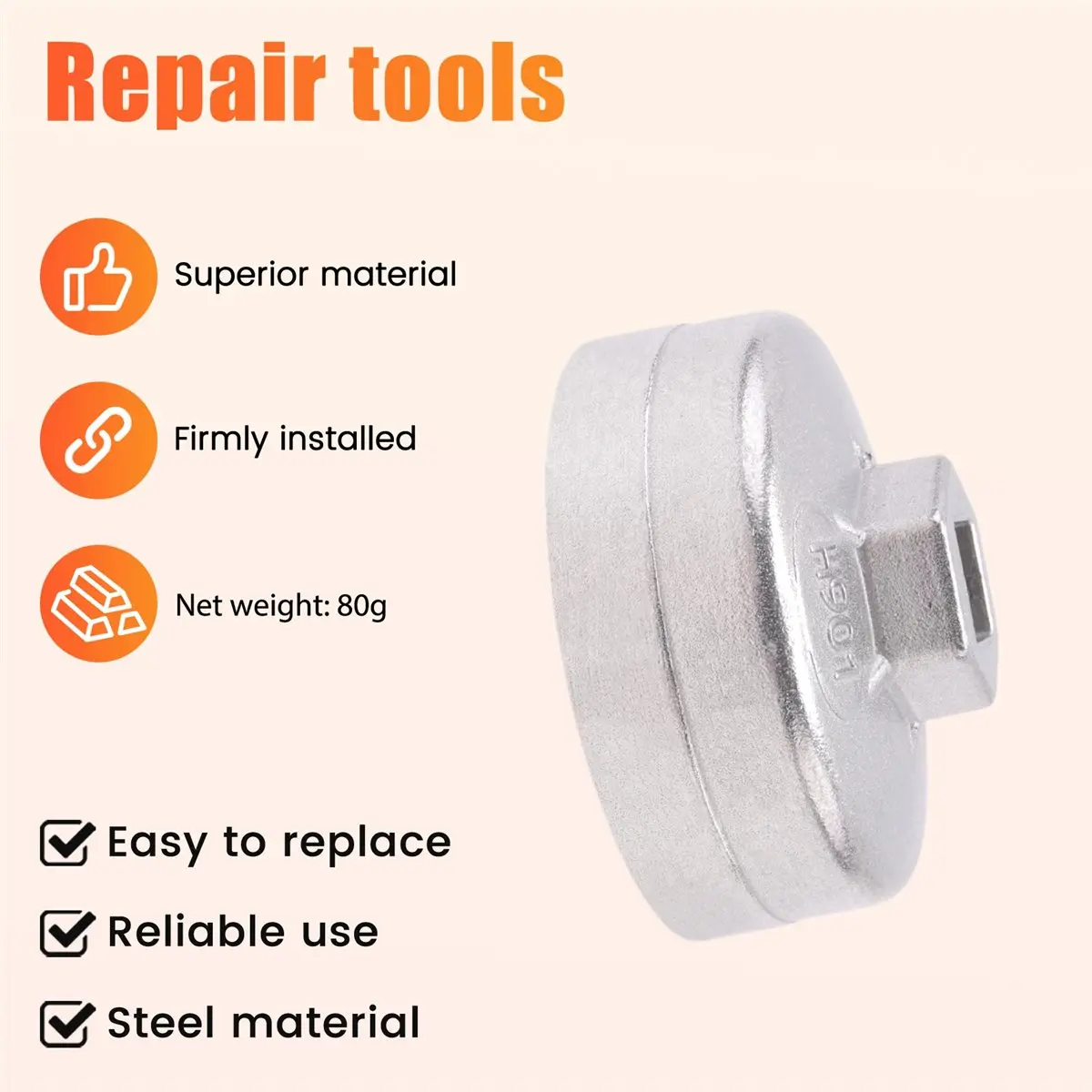 #10O 65mm 14 Flutes Oil Filter Cartridge Cap Wrench Tool Socket Remover,Tool Socket Wrench,(Silver Tone)