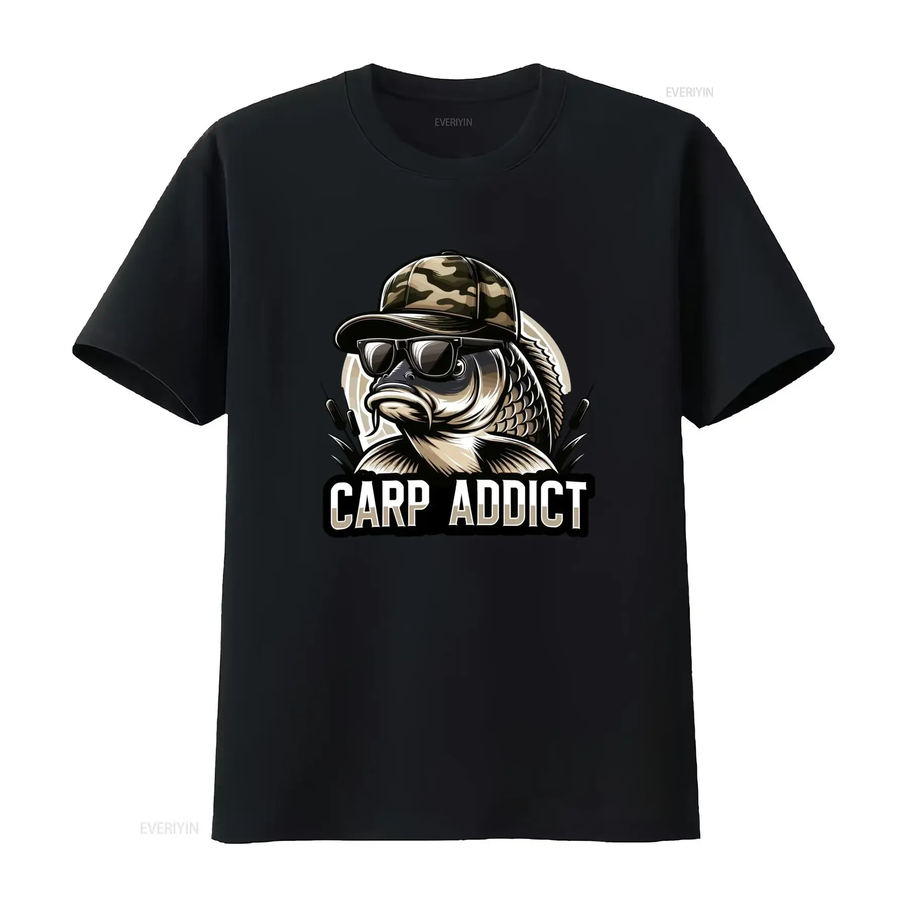 1 T shirt Homme Pêche 180G Lourd Col Rond Doux Design Carpe Addict avec Imprimé équipement Lavable à la Main Haut vintage