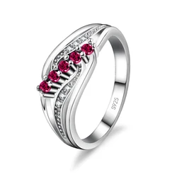 New Fashion 925 Sterling Silver Red Cubic Zirconia Finger Rings For Women Girls Wedding Engagement Party Jewelry