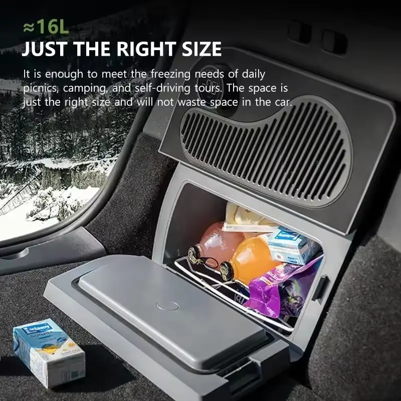 ل تسلا نموذج Y العرعر 2025 و نموذج Y 2020-2024 16L ضاغط صندوق السيارة نضارة التبريد الحفاظ على الغذاء المحمولة ثلاجة السيارة