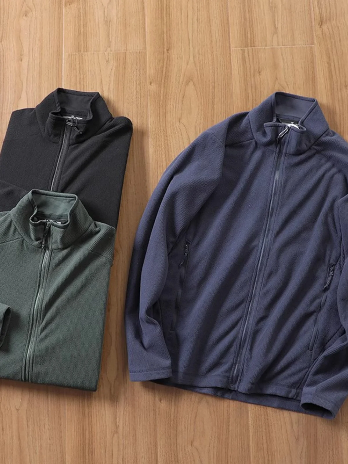 Outdoor Men's Fleece Sweatshirt Jacket Lightweight Tech Fabric Hooded Zipper Closure Stand Collar Standard Fit Youth Fashion