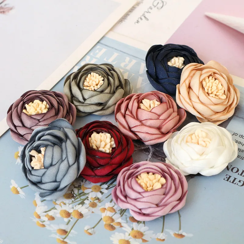 10 Stück/Los 3,5 cm handgemachte Rosen stoff Kunstblumen für Hüte Kleid Dekoration Haarschmuck – Detail 1