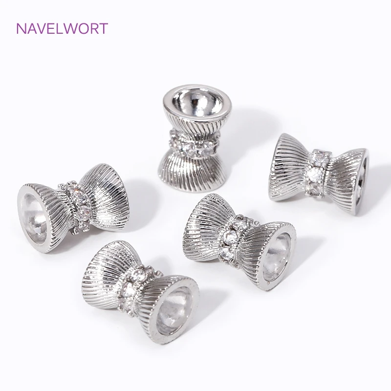 18K Gold Plated with Zircon Double Side Bead Cap Brass Twill Spacer Beads,Separators For Beads,DIY Beading Jewelry Accessories