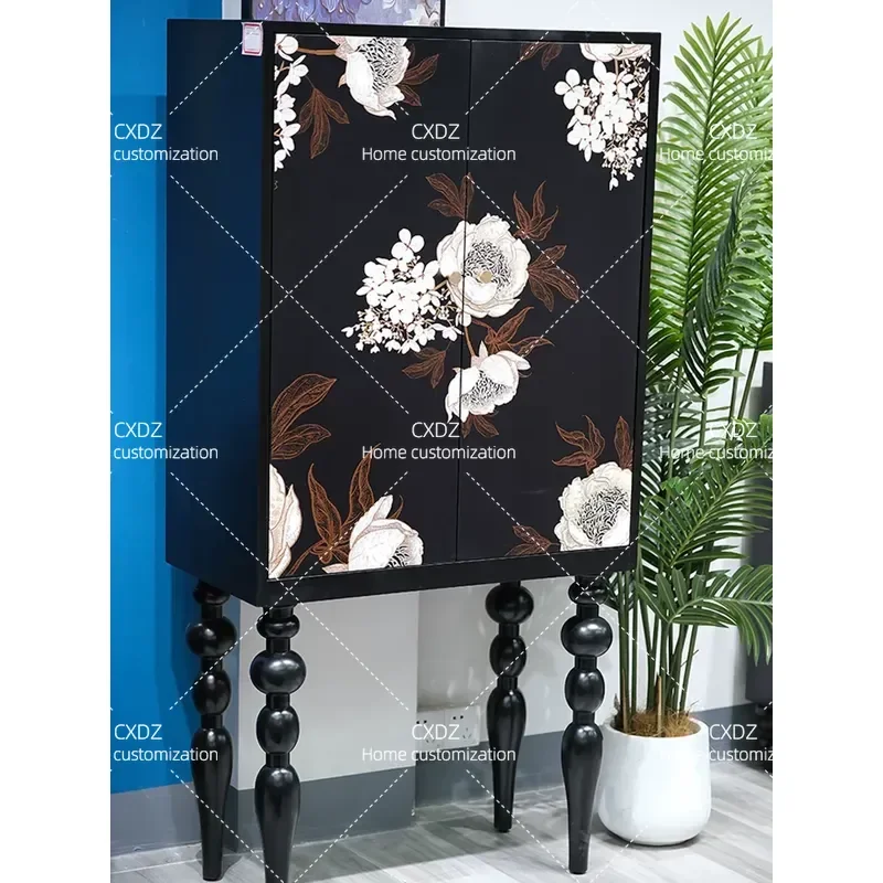 Medieval Style Double Door Vertical Cabinet Solid Wood Storage Locker for Entryway Living Room Foyer Wall Mounted Decorative