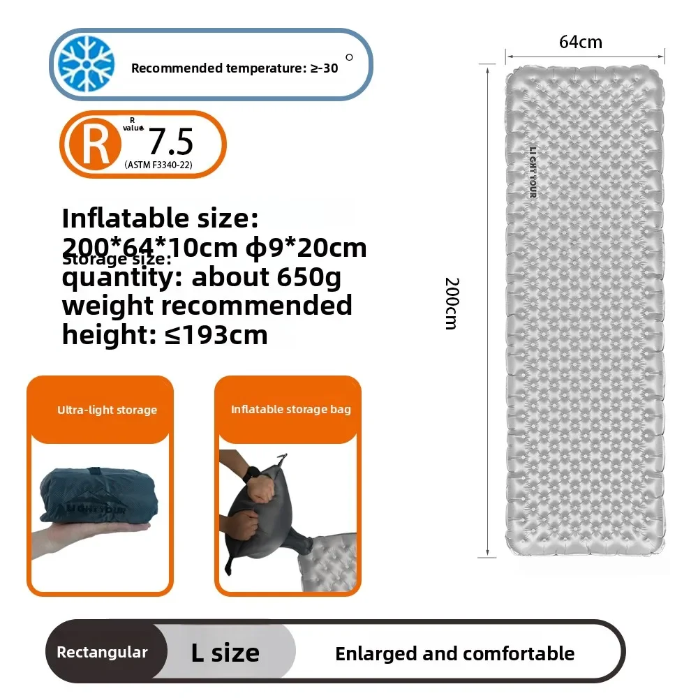 Light Tour R7.5/R3.0 Camping Opblaasbaar Matras Outdoor Draagbare Slaapmatje Ultralight Wandelmat met Opblazen Airbag