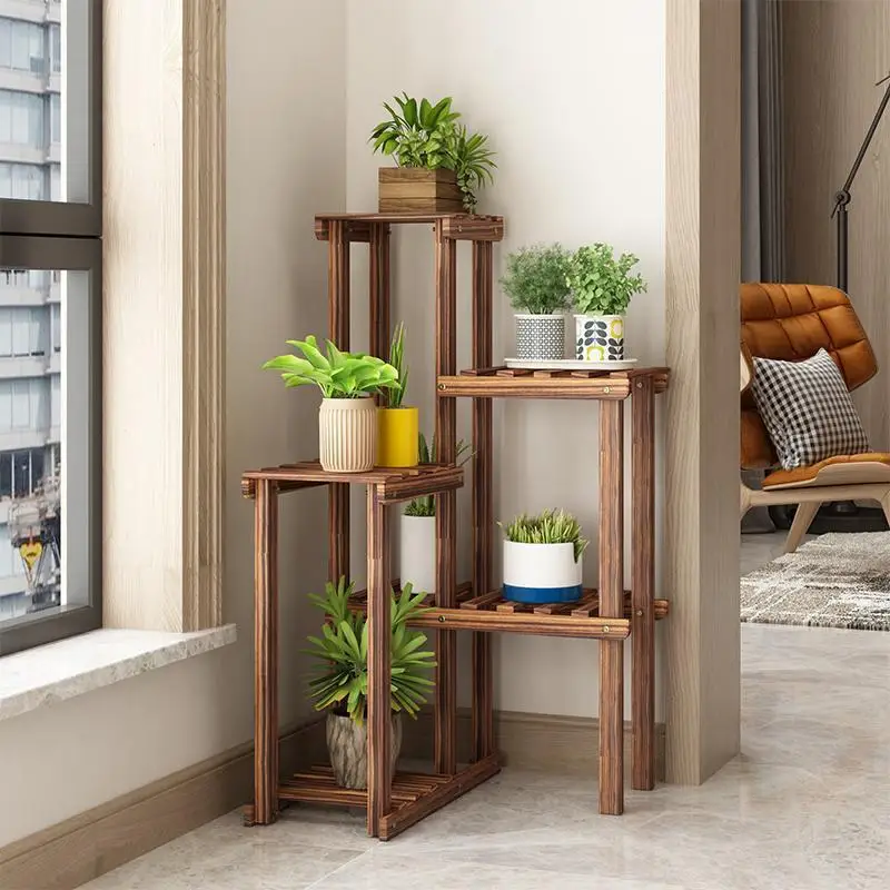 Corner flower stand solid wood living room balcony corner floor-to-ceiling flower stand multi-layer indoor flower pot stand