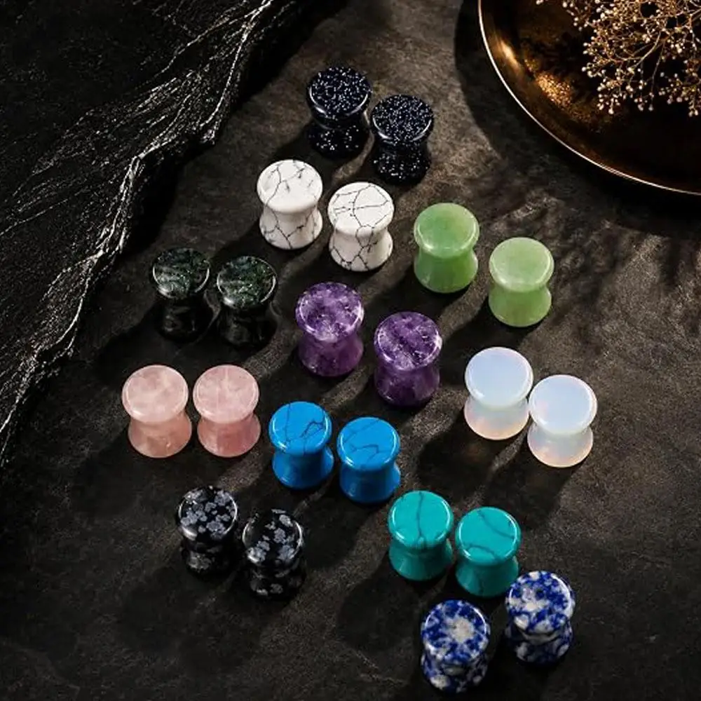 1Pair Stone Ear Plugs Stretching Earrings Saddle Double Flare Expander Tunnels for Men Women Earrings Body Piercing Jewelry