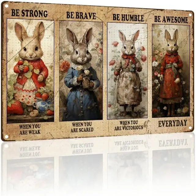 Aluminum Tin Signs Funny Rabbit Decor Retro Metal Tin Sign Pet Lovers Motivational Quote Vintage Farm Art Sign for Home Office R