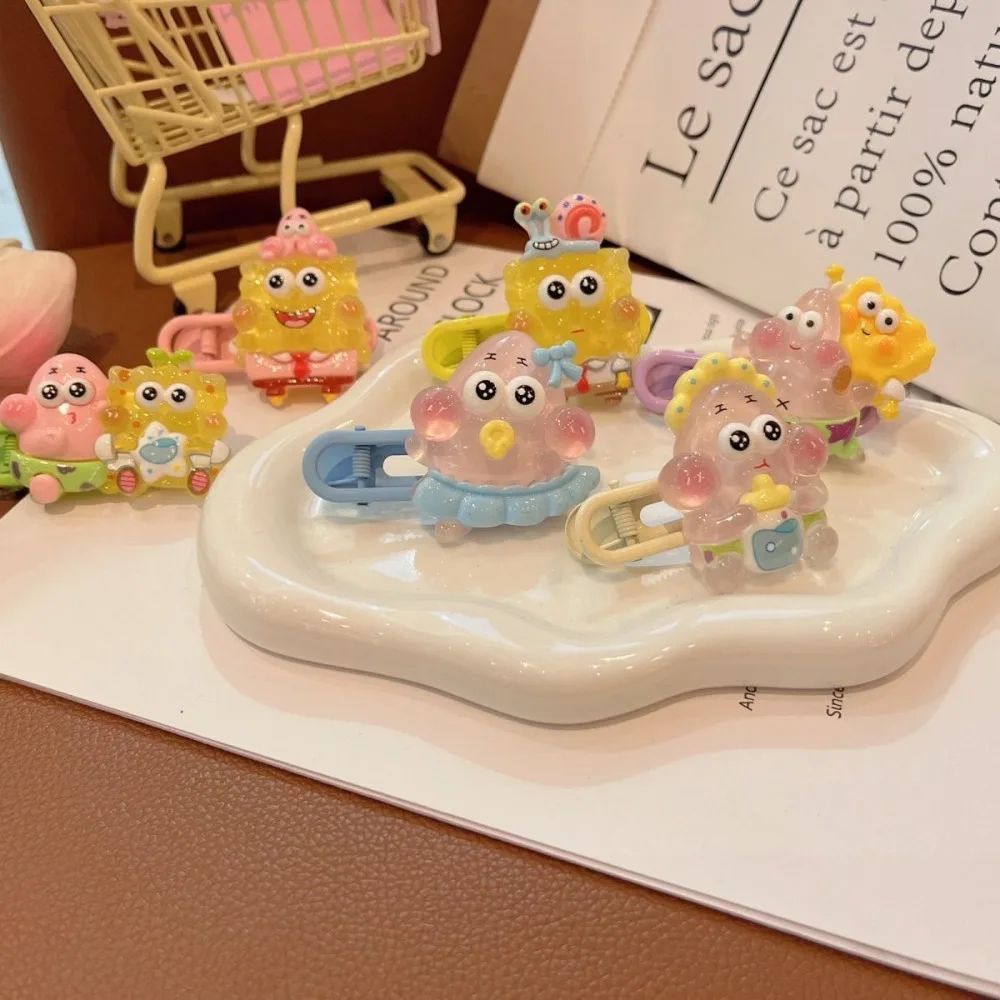 6-Pack Cute SpongeBob & Patrick Cartoon Hair Clips Set - Kids Hair Accessories Gift for Girls