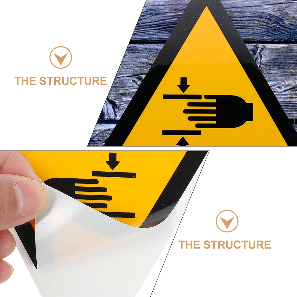 Safety Warning Sticker Hand Crushing Decal Strong Adhesion PP Synthetic Paper Bright Color Warehouse School Factory Use
