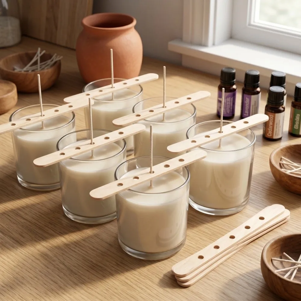 50PCS Convenient Wooden Candle Wick Holder Durable Reusable Wick Centering Device Small Wooden Wax Core Holder Multiwick Candles