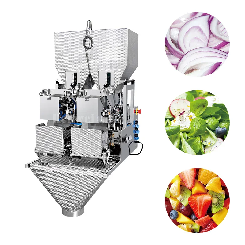 Factory Automatic Two Belt Weigher Vegetable Pillow Packaging Machine 2 Head Linear Weigher Wrapping Filling Bags
