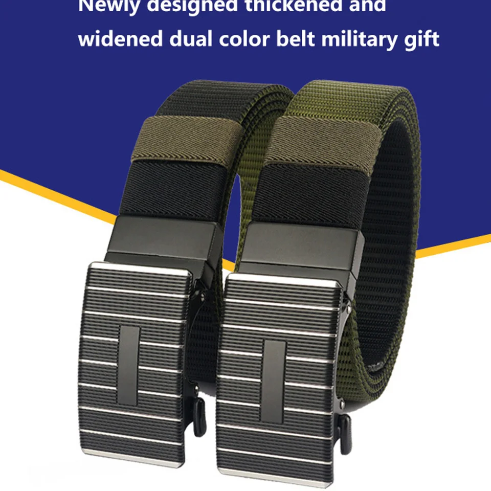 

3.4cm Automatic Buckle Toothless And Perforated Nylon Belt New High-Quality Travel Belt For Men And Women's Tactical Training