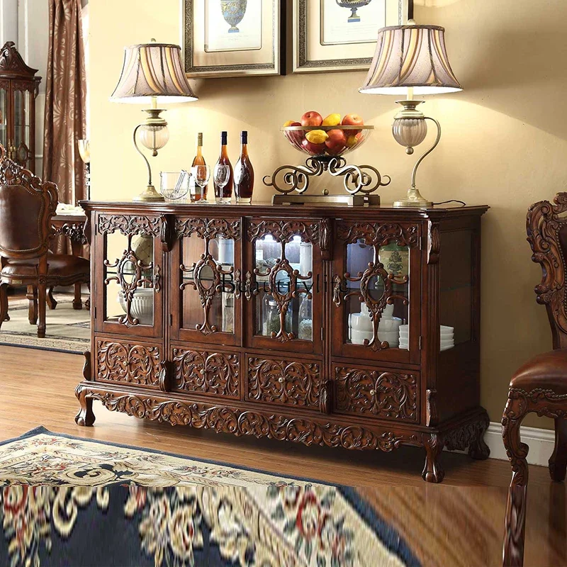 

ls 04American-style dish cabinets American-style old-fashioned luxury European-style carved all-solid wood side cabinets