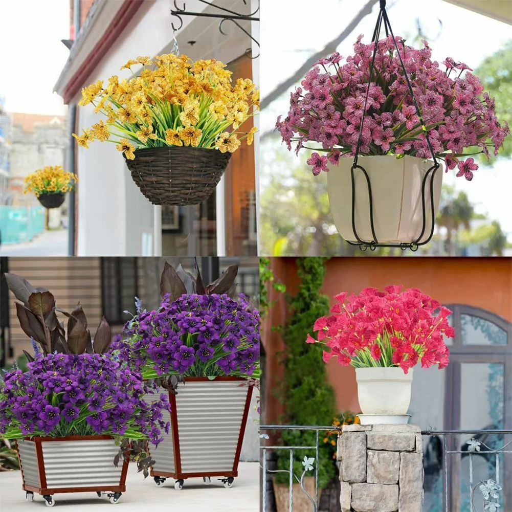 1 Bundles 31cm Outdoor Artificial Flowers UV Resistant Fake Flower With Plastic Plants Faux Silk Flower For Garden Decoration