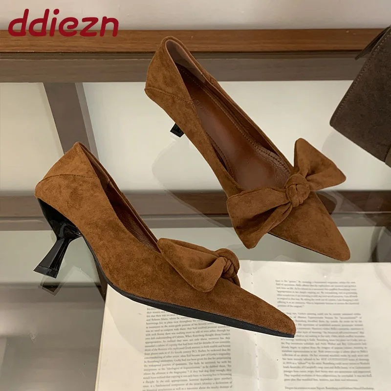 

Fashion Pointed Toe Footwear Elegant Women Heeled Shoes Female Butterfly-Knot Thin High Heels Ladies Pumps Slides Shoes