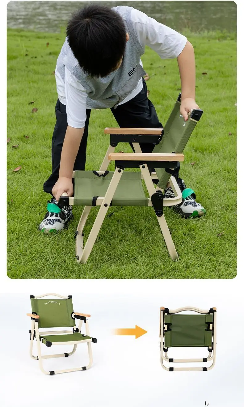 Portable Mini Camping Chair for Kids Outdoor Folding Fishing Beach Kermit Chair Solid beech wood handrail Carbon steel chair