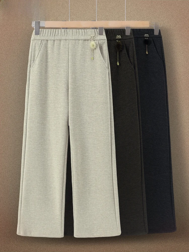 

High Waist Elastic Waist Mom Pants Casual Straight Leg Long Trousers for Middle-Aged And ly Women Faionable All-Match ...