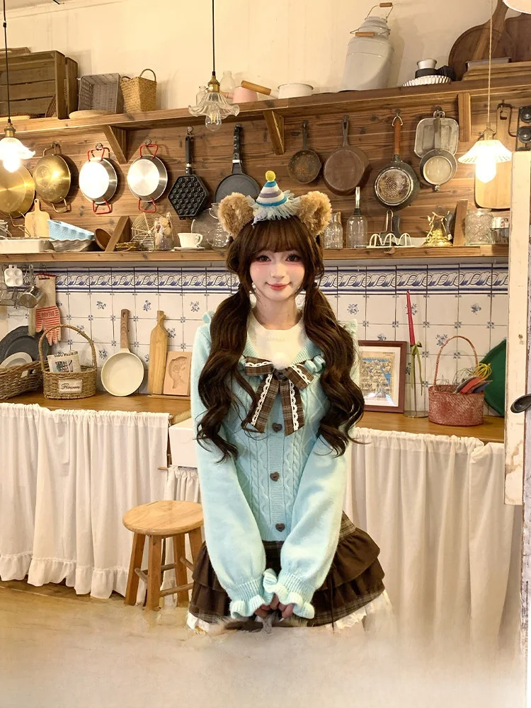 

Sweet School Sle Fake Two-Piece Long Sve Knitted Sweater Women Early Spring Cute Color Blo Casual Daily Wear Spring 2026