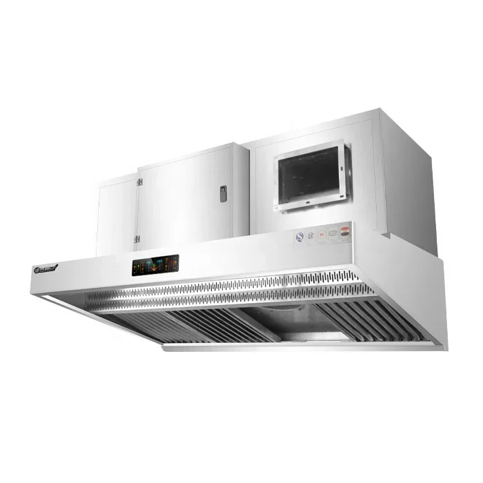 KELV Commercial Kitchen Range Hood Stainless Steel with Fresh Air Fume Extractor Electric Chimney 2.2M Fume Extractor Air Filter