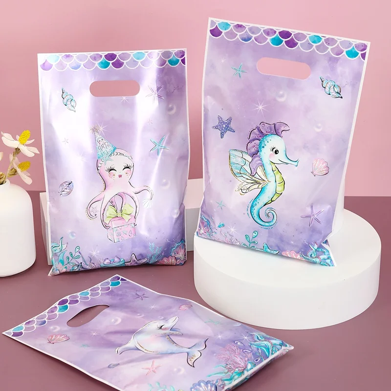 10/20/50pcs Mermaid Candy Bag Purple Mermaid Theme Gift Packaging Bag for Girls Birthday Baby shower Wedding Decoration Supplies