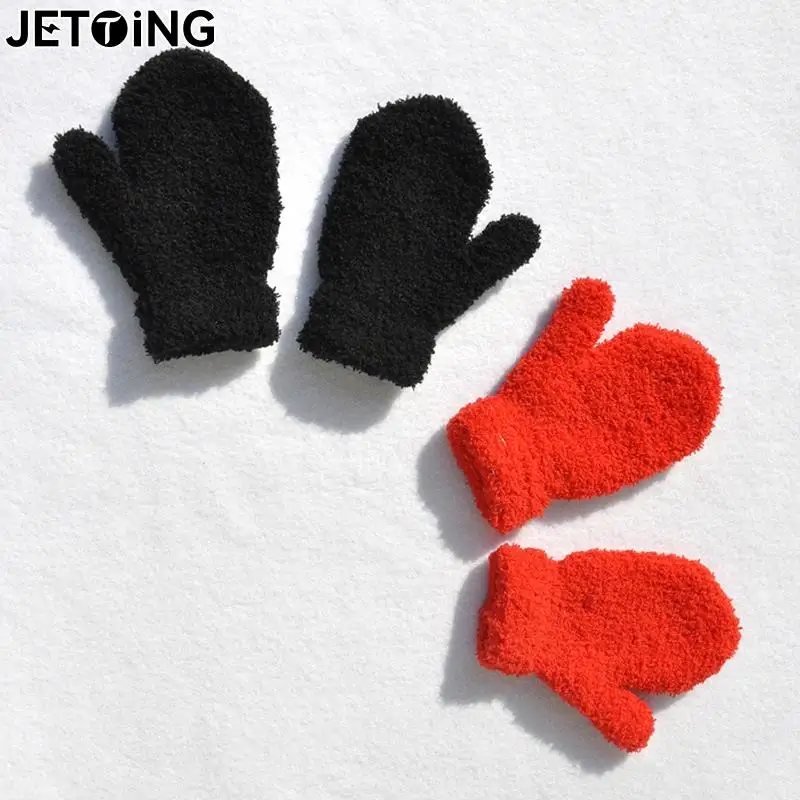 Full Finger Gloves For 1-4Y Kids Gloves Winter Plus Velvet Mittens Children Kid Coral Fleece Warm Plush Thick Warm Baby Gloves