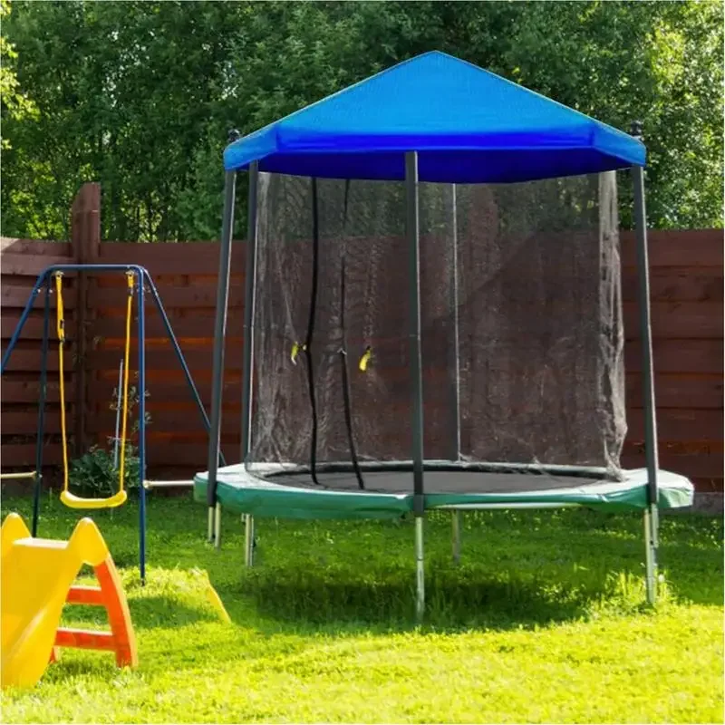 Trampoline Protective Cover Foldable Dust-Proof Sunshade Cover Space-Saving Blue Protection Cover User-Friendly Trampoline Shade