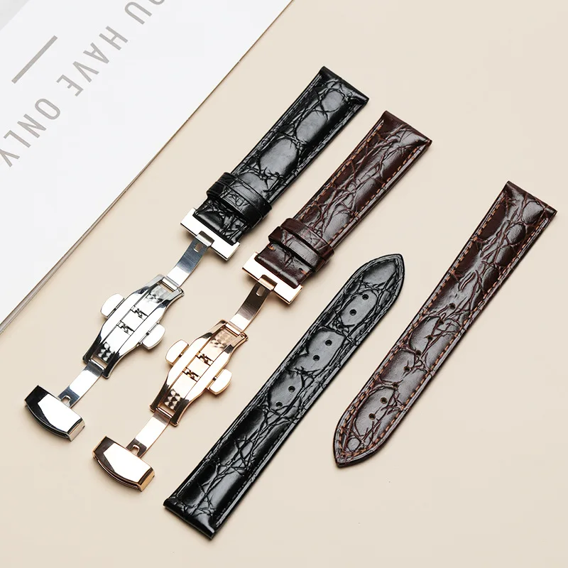 for Cartier Omega Watchband Crocodile Pattern Design Leather Strap Soft Business Wristband Women Men's 14/16/18/19/20/21/22mm