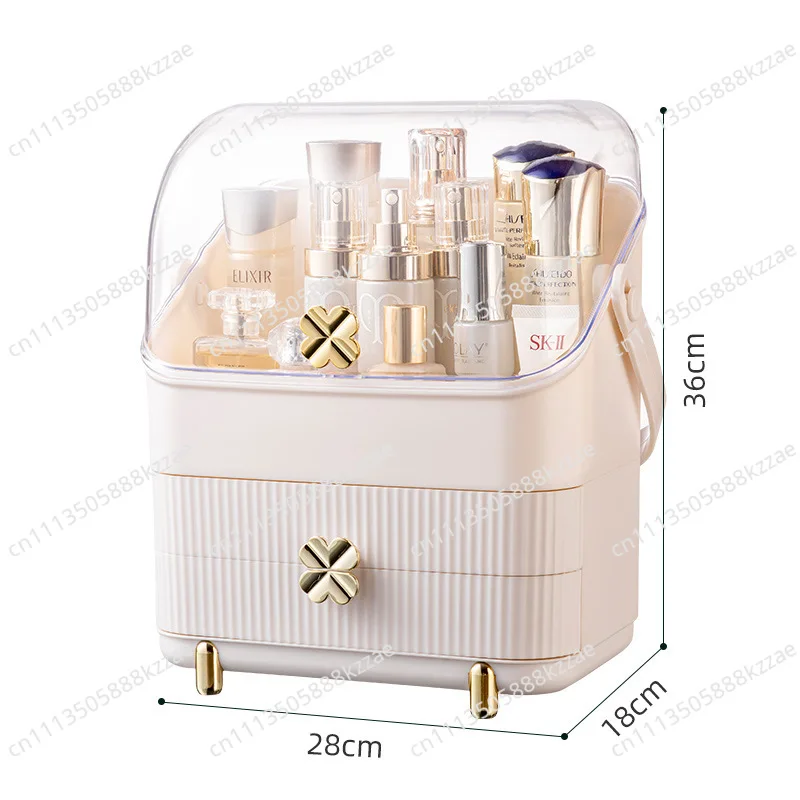 Makeup Storage Box Countertop Large Cosmetics Display Case Dust-Proof Storage Dressing Box For Home Bathroom Bedroom Vanity Desk