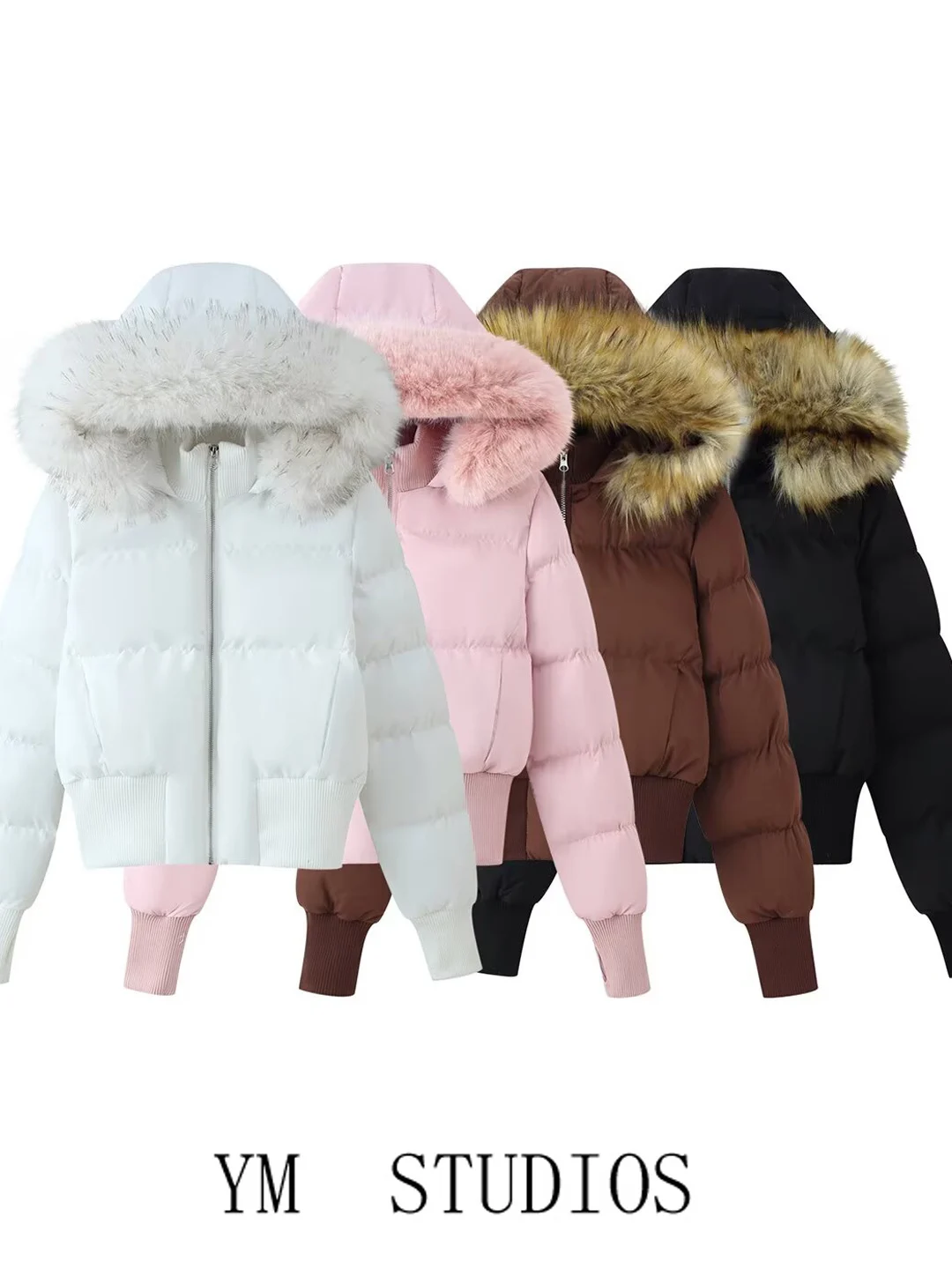

Women's College Sle Hooded Cotton Jaet ort Quilted Coat Fur Collar Winter Faion Slim Fit Warm Zipper Closure Long Sve